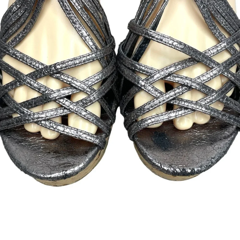 Franco Sarto Womens Flurry Distressed Silver‎ Black 4in Platform Wedge Size 11 M